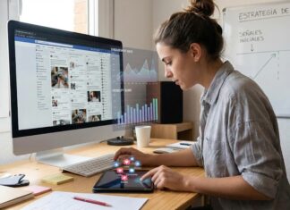 Cómo destacar en un feed saturado: visibilidad, señales iniciales y estrategia real Creador analizando contenido en un feed saturado con gráficos de engagement, señales iniciales de interacciones y estrategias de visibilidad en redes sociales.
