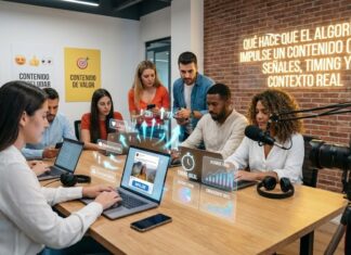 Qué hace que el algoritmo impulse un contenido (2026): señales, timing y contexto real instantesocio Representación visual de señales algorítmicas en redes sociales, mostrando interacciones, timings y métricas que impulsan un contenido en plataformas digitales.
