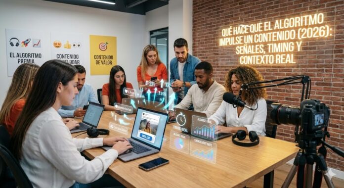 instantesocio Representación visual de señales algorítmicas en redes sociales, mostrando interacciones, timings y métricas que impulsan un contenido en plataformas digitales.