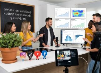 Invertir en visibilidad: cuándo tiene sentido y cuándo no (2026) Representación visual de inversión en visibilidad en redes sociales, gráficos de métricas y señales de audiencia para decisiones estratégicas.
