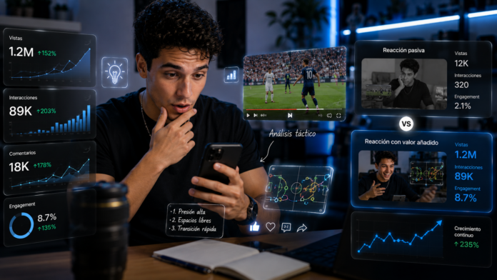 instantesocio-como-usar-video-reacciones-ganar-visitan creador grabando video de reacción en redes sociales agregando comentarios y análisis sobre contenido viral