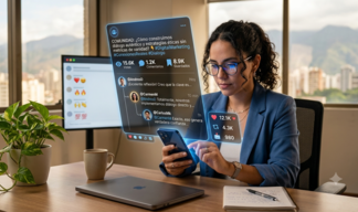 Cómo convertir una publicación en una conversación (sin pedir «comenta») Persona revisando comentarios en su publicación de Instagram con estrategias para fomentar conversaciones reales y aumentar engagement orgánico